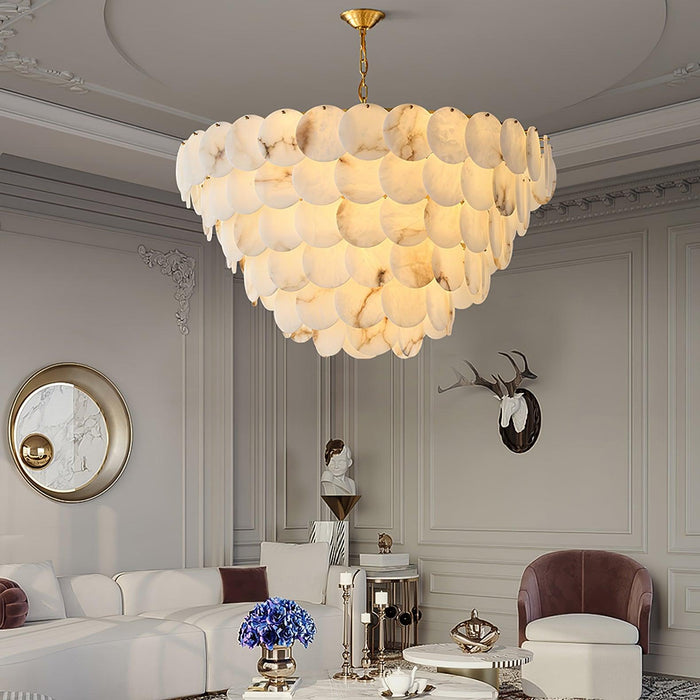 Alabaster Shell Brass Chandelier.