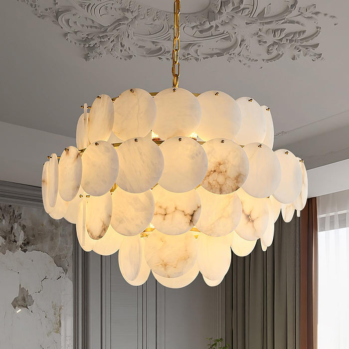 Alabaster Shell Brass Chandelier.