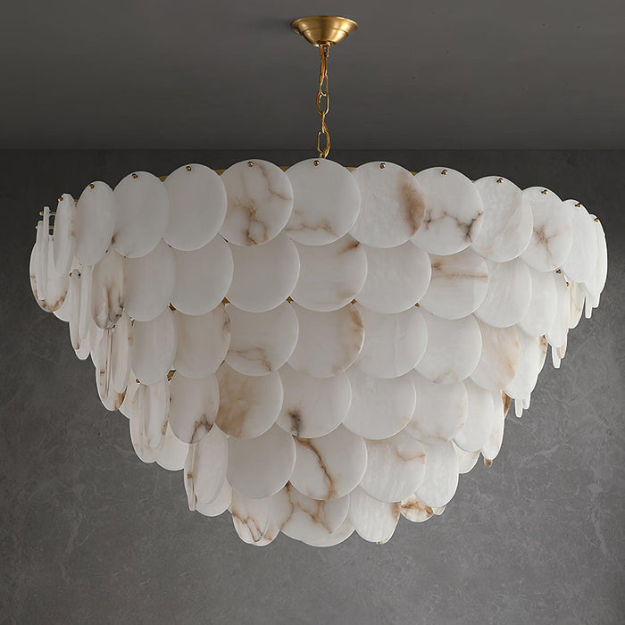 Alabaster Shell Brass Chandelier.