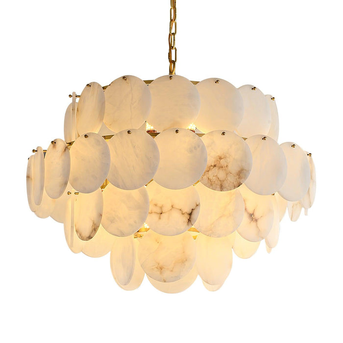 Alabaster Shell Brass Chandelier.