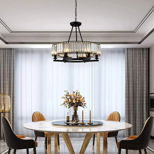 Alis 6 Lights Round Black Frame Crystal Pendant Chandelier.