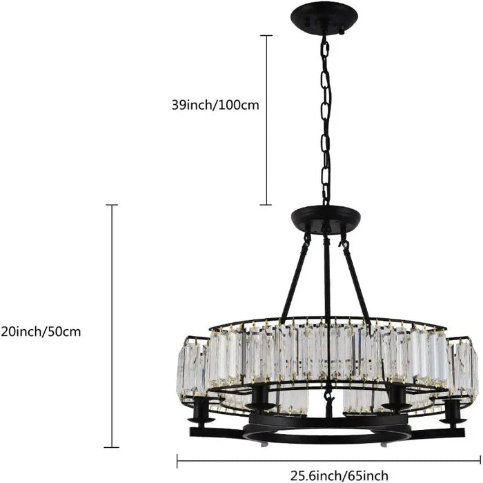 Alis 6 Lights Round Black Frame Crystal Pendant Chandelier.