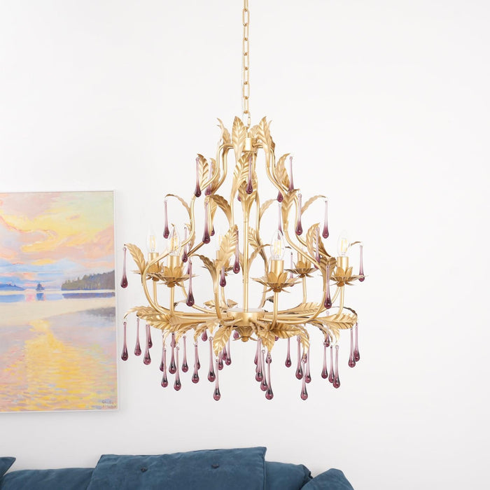 Amethyst Drops Glass Chandelier.