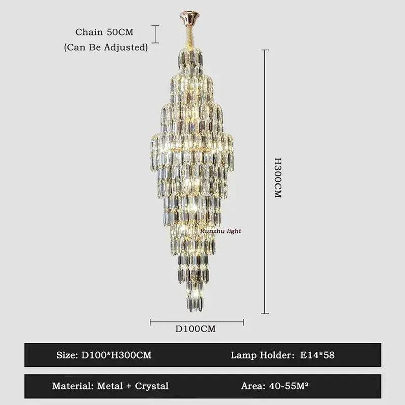 Anita Luxury Crystal Staircase Long Chandelier-DWHOME