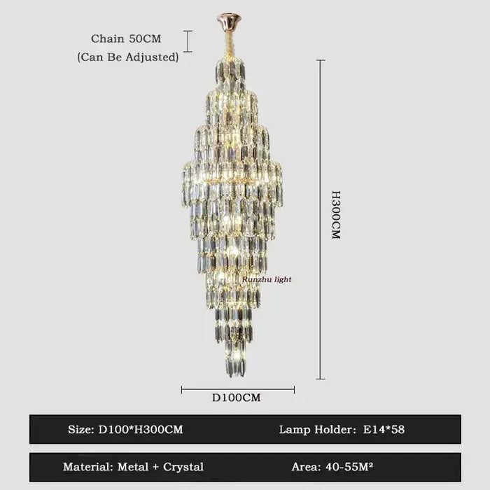 Anita Luxury Crystal Staircase Long Chandelier.