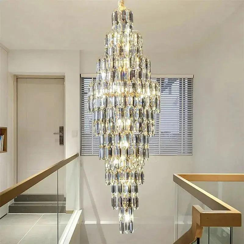 Anita Luxury Crystal Staircase Long Chandelier-DWHOME