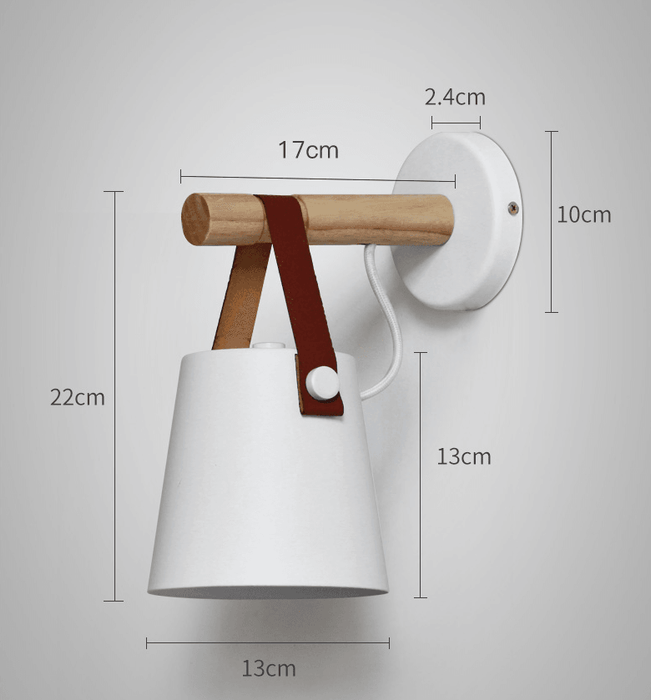 Nora Leather strap wooden scandi wall Light.