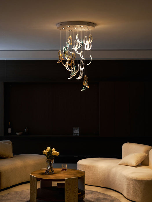 Aqua Ripple Glass Art Customize Chandelier - Vakkerlight