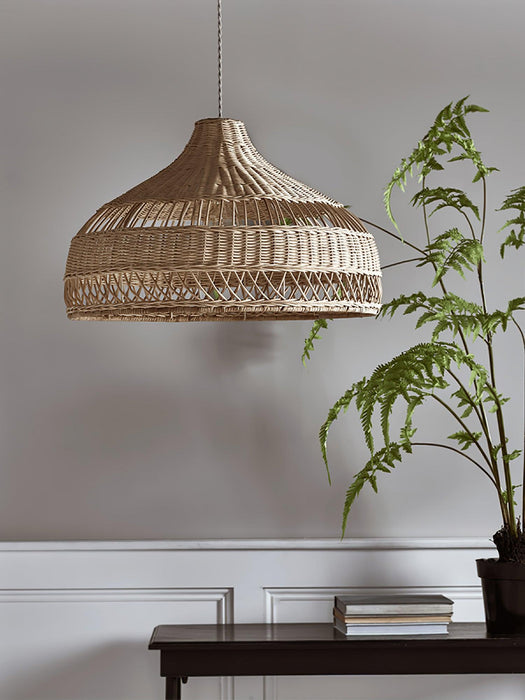 Artisanal Rattan Dome Pendant Lamp.