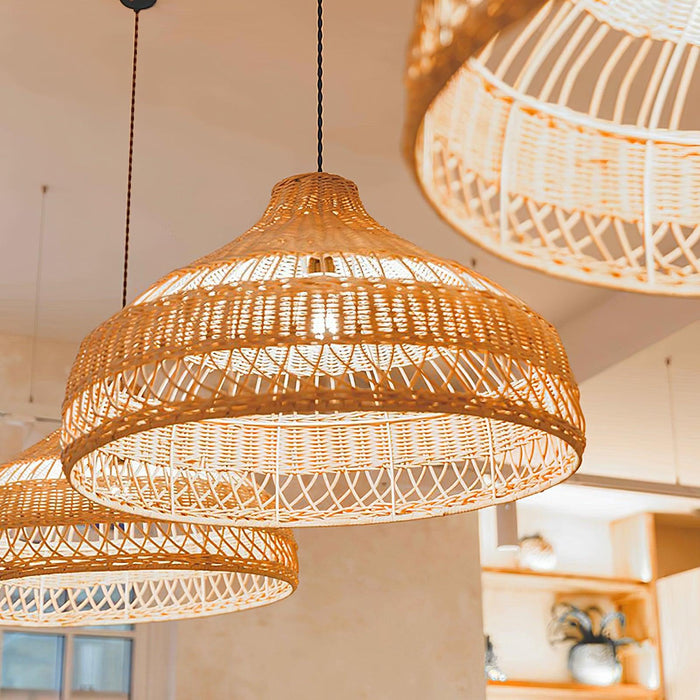 Artisanal Rattan Dome Pendant Lamp.