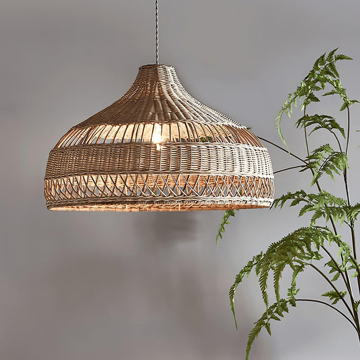 Artisanal Rattan Dome Pendant Lamp.