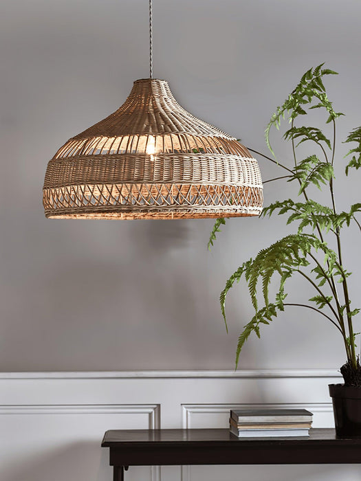 Artisanal Rattan Dome Pendant Lamp.