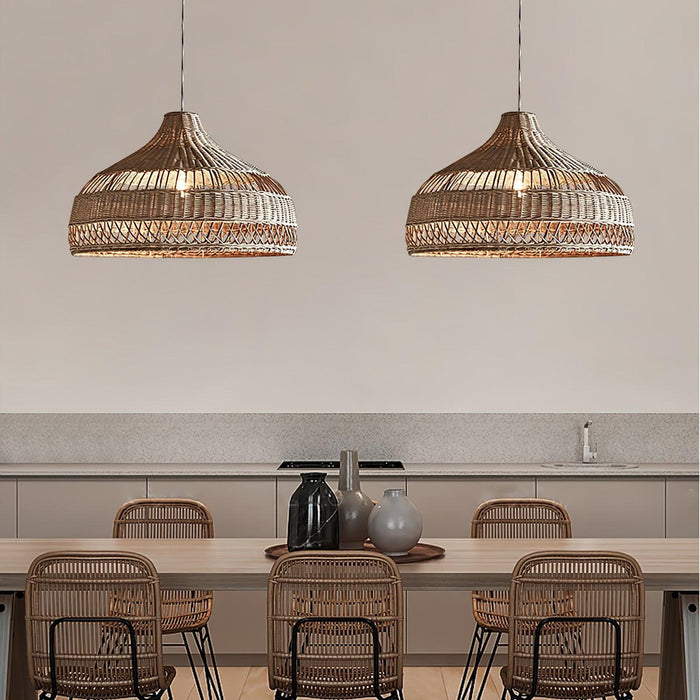 Artisanal Rattan Dome Pendant Lamp-DWHOME
