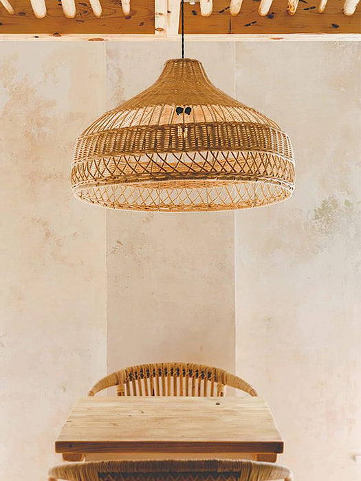 Artisanal Rattan Dome Pendant Lamp.