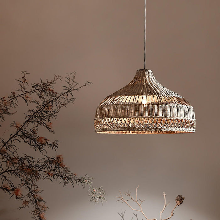 Artisanal Rattan Dome Pendant Lamp.