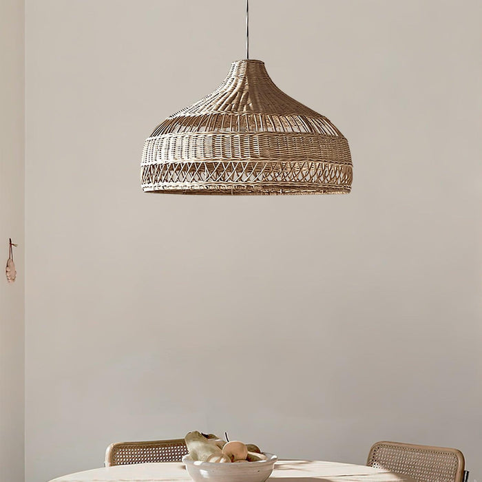 Artisanal Rattan Dome Pendant Lamp.