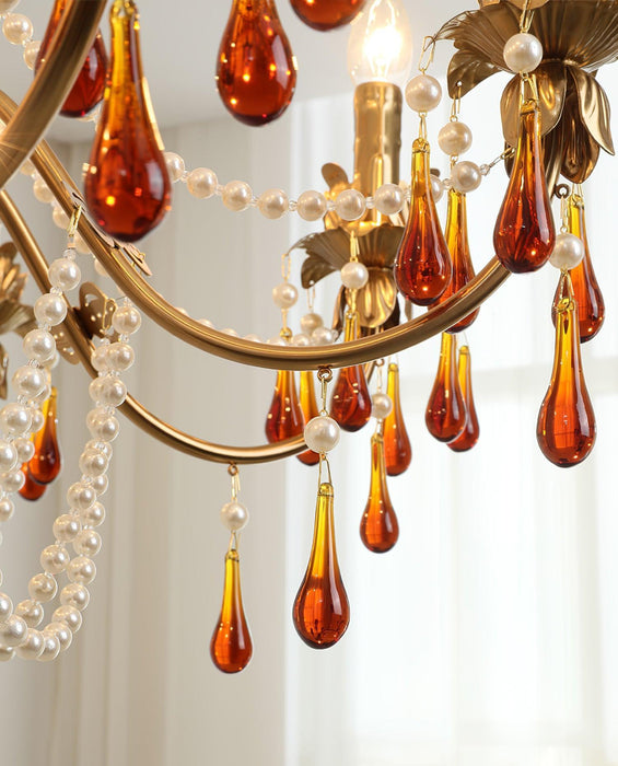 Lustre Ambre Doré en Cristal - DWHOME