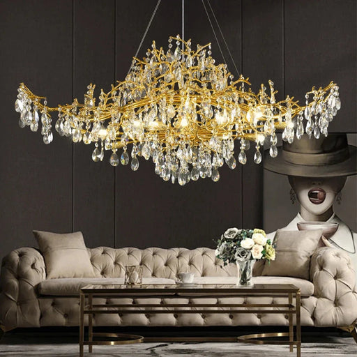 Bessa Modern Large Gold Crystal Branch Chandelier.