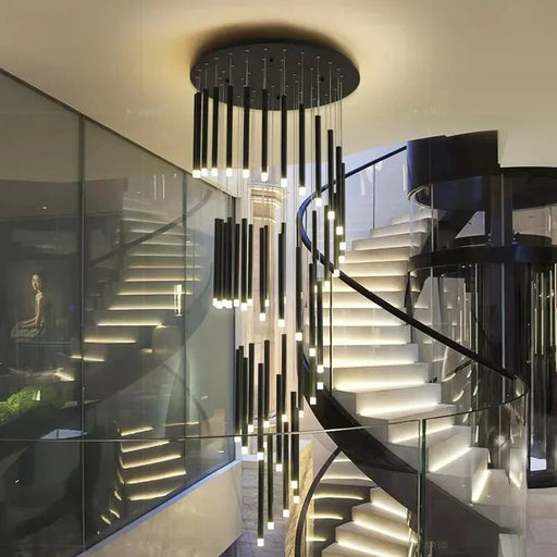 Black Modern Minimalist Stick Chandelier for Staircase.