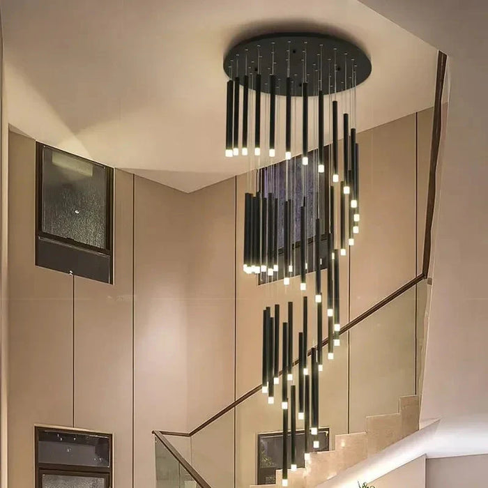 Black Modern Minimalist Stick Chandelier for Staircase.