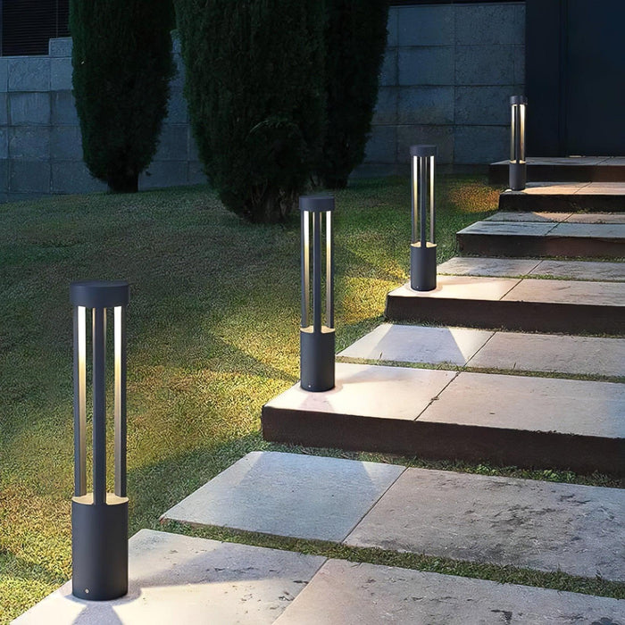 Black Cylindrical Solar Outdoor Post Light-DWHOME