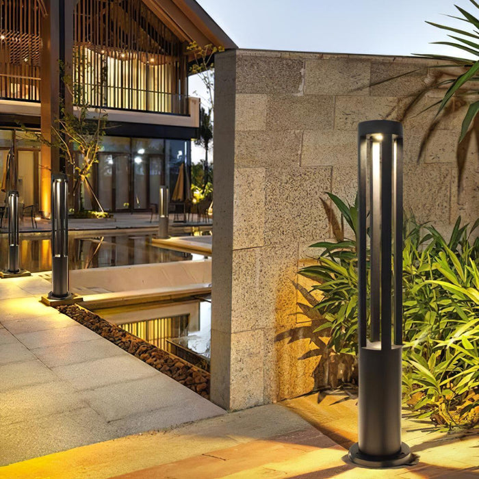 Black Cylindrical Solar Outdoor Post Light-DWHOME
