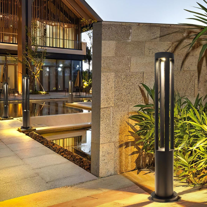 Black Cylindrical Solar Outdoor Post Light.