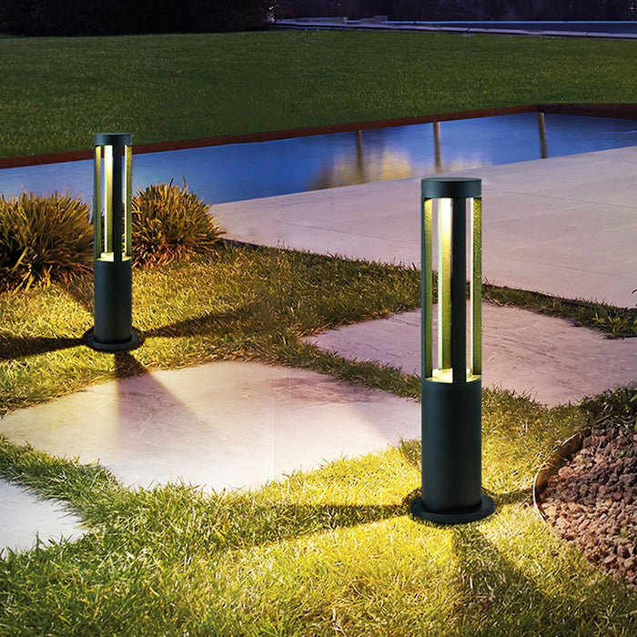 Black Cylindrical Solar Outdoor Post Light.