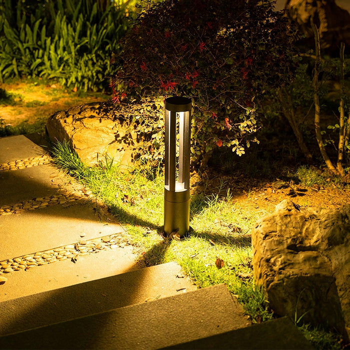 Black Cylindrical Solar Outdoor Post Light-DWHOME