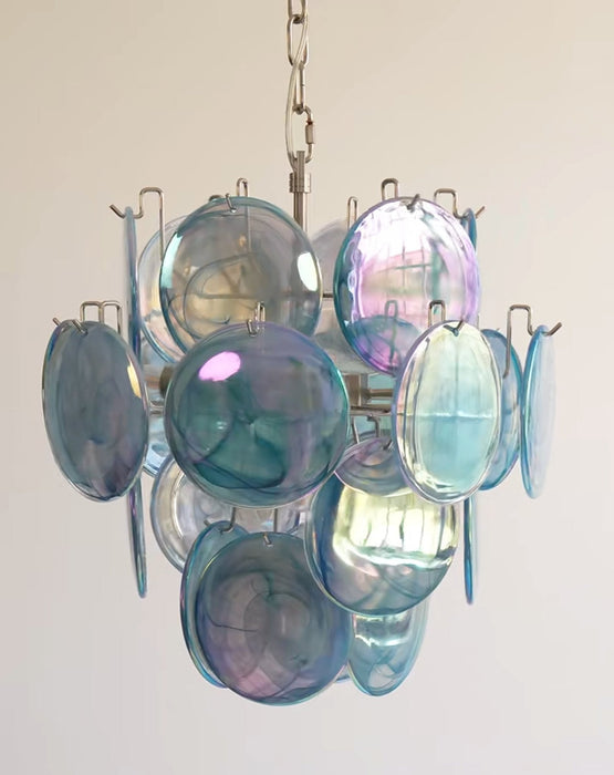 Blue Murano Disc Glass Chandelier-DWHOME