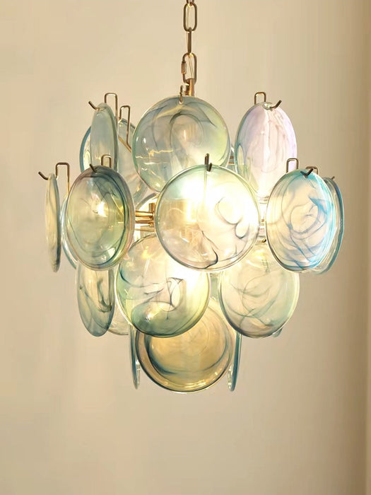 Blue Murano Disc Glass Chandelier-DWHOME