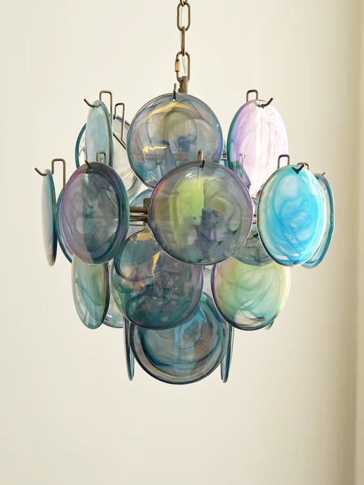 Blue Murano Disc Glass Chandelier-DWHOME