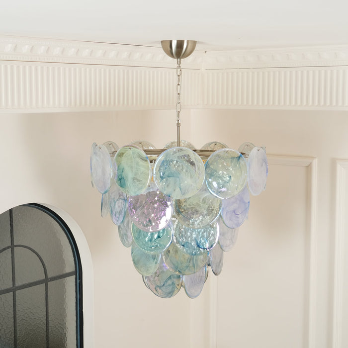 Blue Murano Iridescent Disc Chandelier.