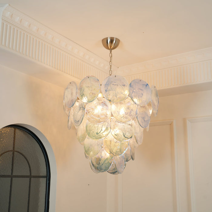 Blue Murano Iridescent Disc Chandelier.