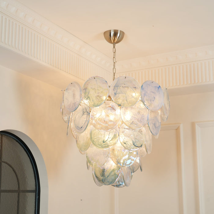 Blue Murano Iridescent Disc Chandelier.