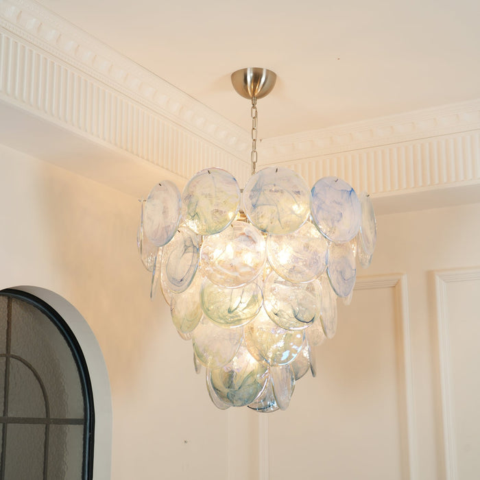 Blue Murano Iridescent Disc Chandelier.