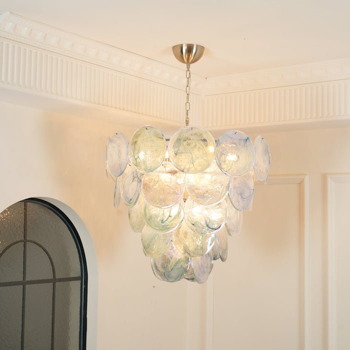 Blue Murano Iridescent Disc Chandelier.