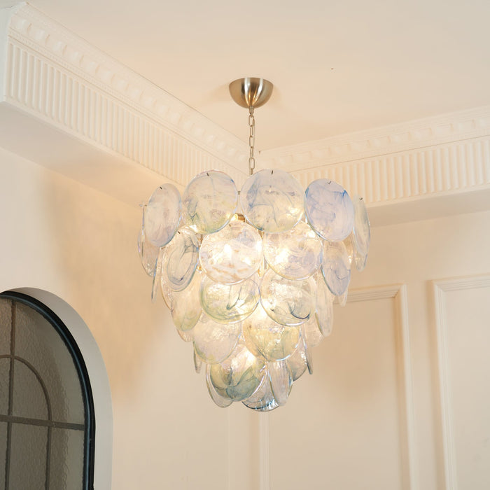 Blue Murano Iridescent Disc Chandelier.