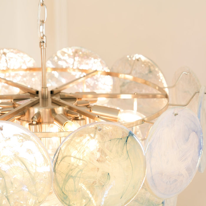 Blue Murano Iridescent Disc Chandelier.