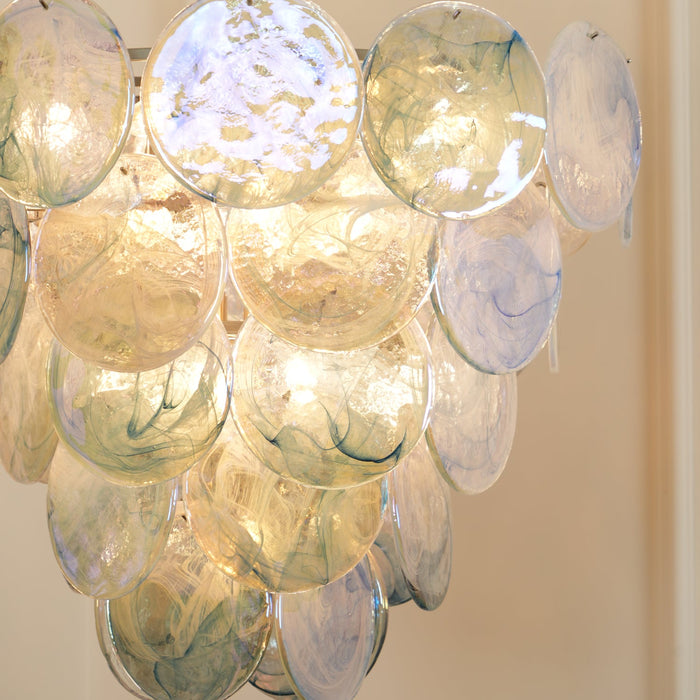 Blue Murano Iridescent Disc Chandelier.