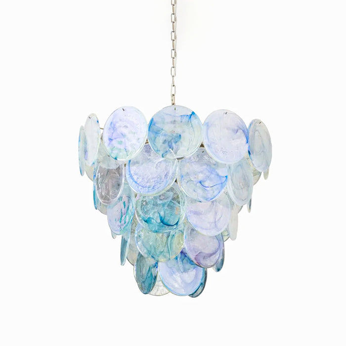 Blue Murano Iridescent Disc Chandelier.