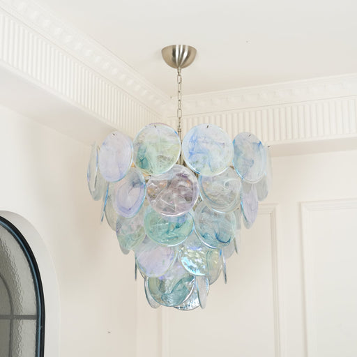 Blue Murano Iridescent Disc Chandelier.