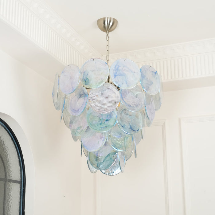 Blue Murano Iridescent Disc Chandelier.