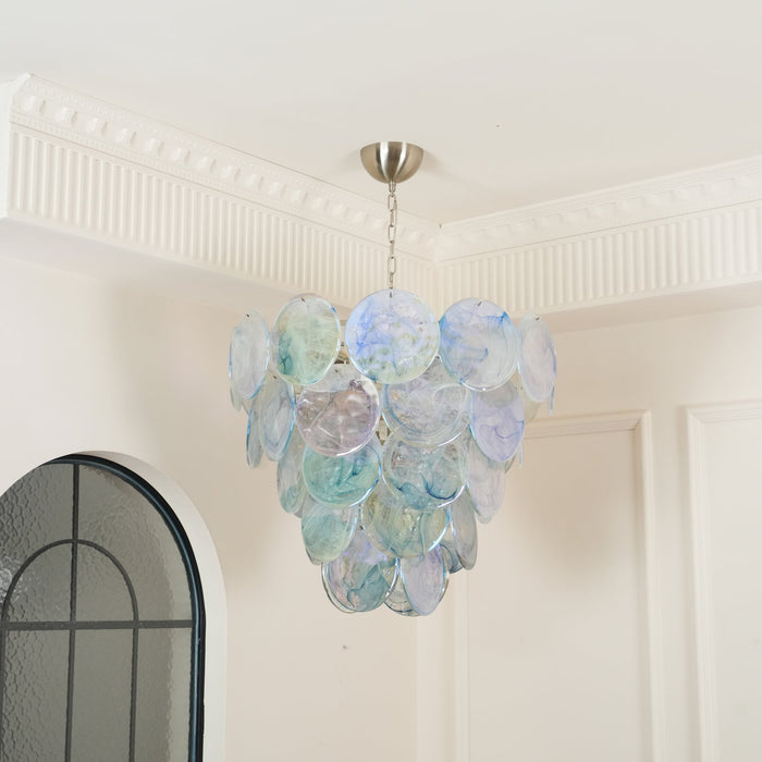 Blue Murano Iridescent Disc Chandelier.