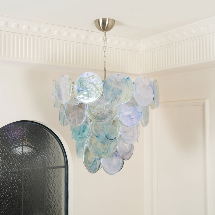 Blue Murano Iridescent Disc Chandelier.