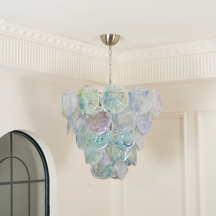 Blue Murano Iridescent Disc Chandelier.