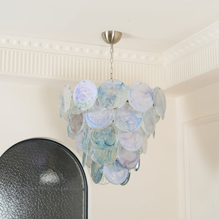 Blue Murano Iridescent Disc Chandelier.