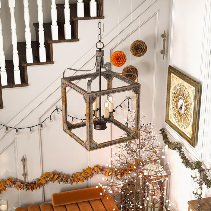 Boho Rustic Cube Chandelier.