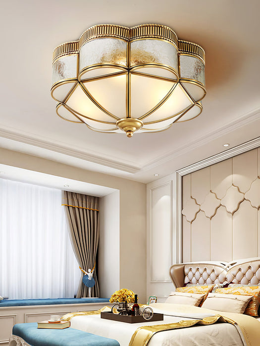 Brass Domed Flush Ceiling Lamp.