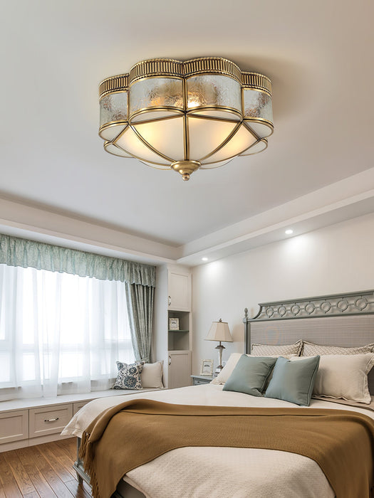 Brass Domed Flush Ceiling Lamp.